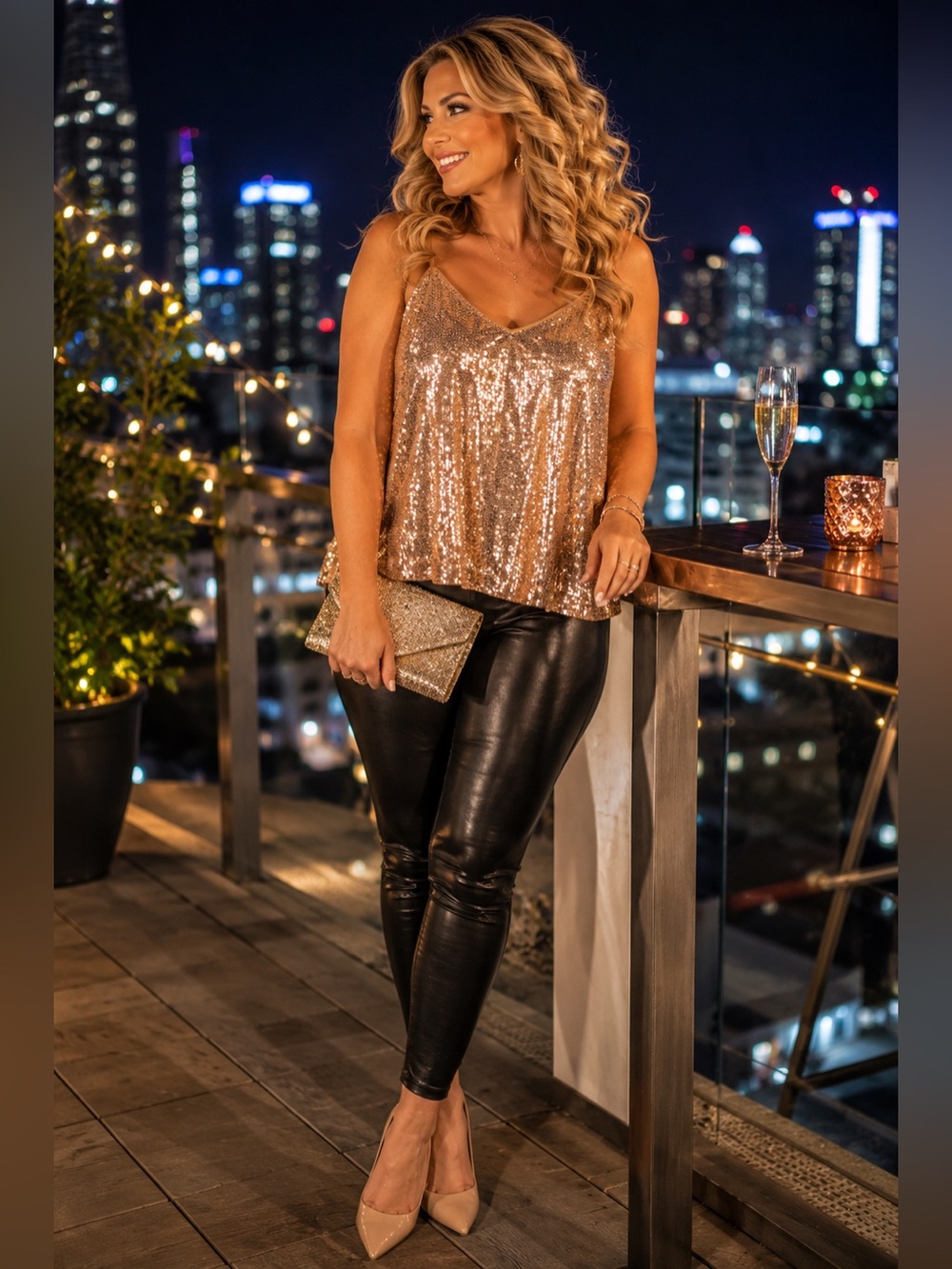 Entro Rose Gold Sequin One Shoulder Top NWT Glam Party Holiday Blouse 2X